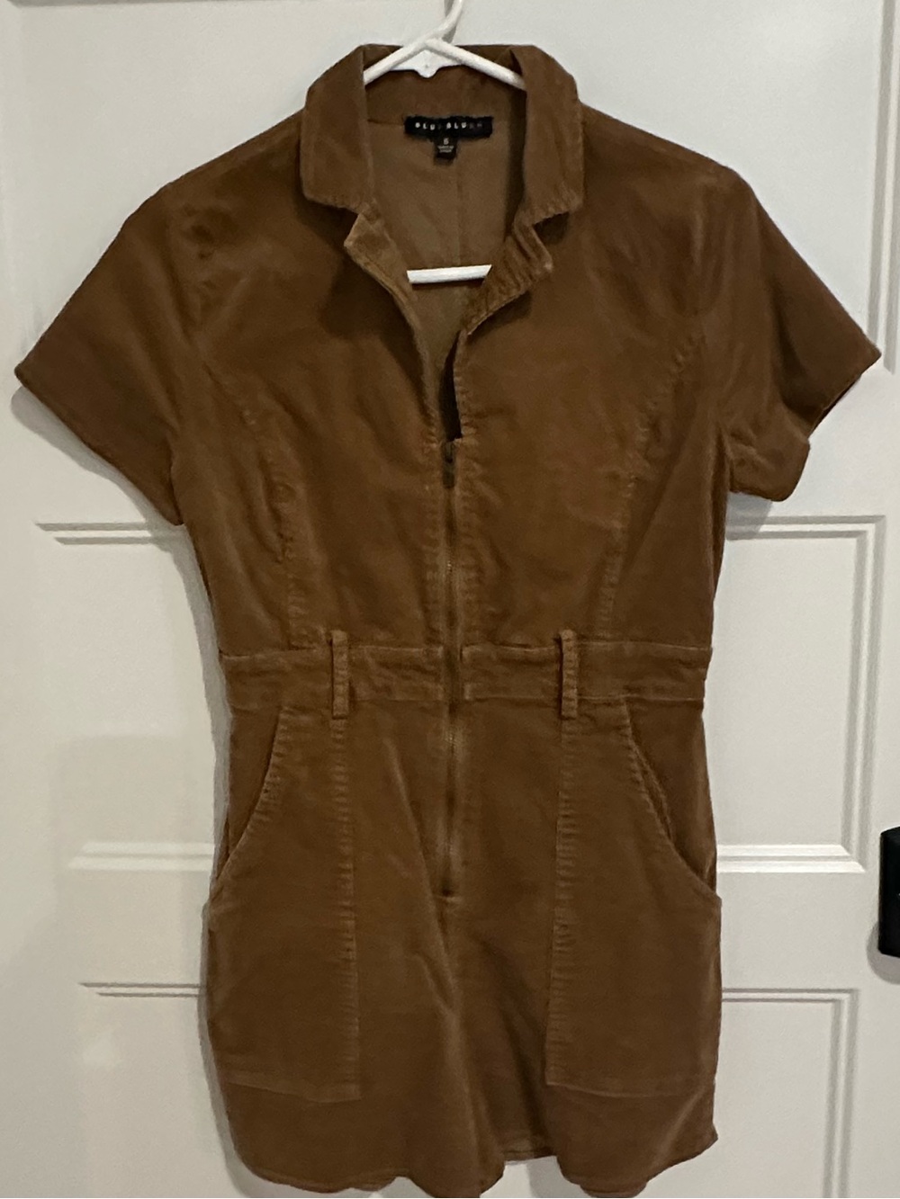 Blue Blush Short Sleeve Corduroy Romper in Brown